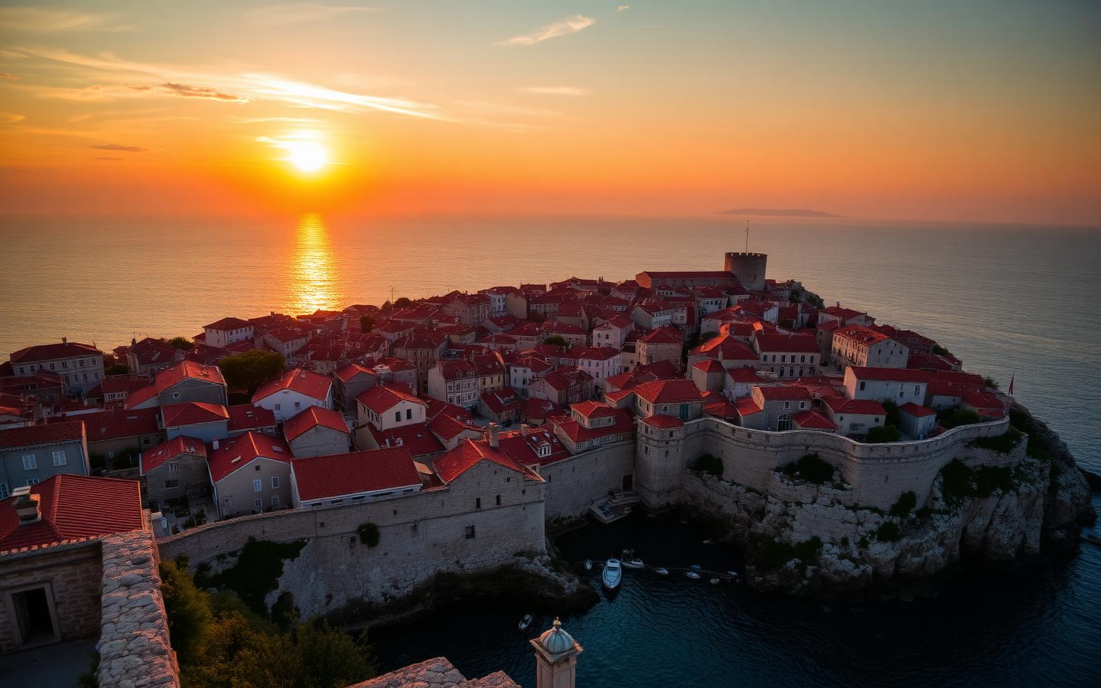 Altstadt von Dubrovnik mit Stadtmauer über der Adria